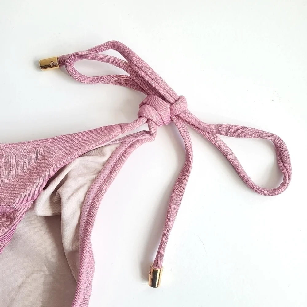 New PQ Swim Namaste Barbie Pink Full Tie Bikini Bottoms NWT Size Medium - Picture 11 of 14